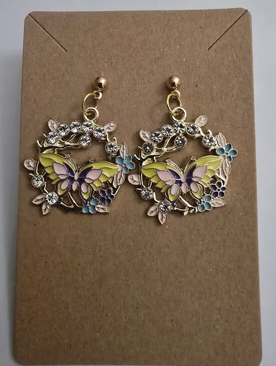 Hand Crafted Jewelry - Hand Crafted Butterfly Floral Drop Earrings
